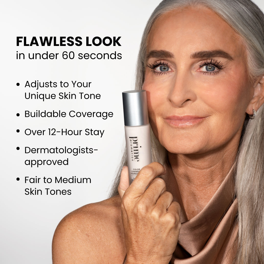 Color Changing Foundation for Mature Women – Instantly Adapts to Your Skin Tone – Buildable Light-to-Medium Coverage – 12-Hour Wear – Natural Dewy Finish – Hypoallergenic